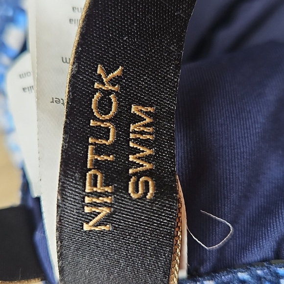 Niptuck Swim Blue White Mosaic Patterned One-Piece Swimsuit 10 - Picture 2 of 9